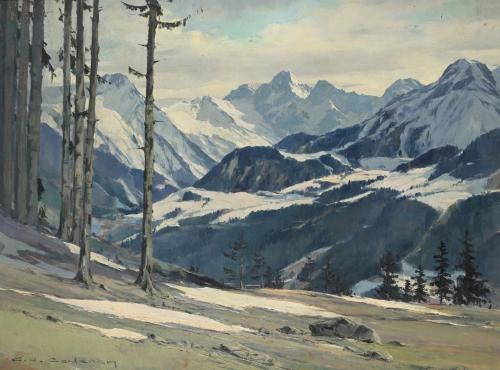 Résultat de ventes d'un tableau de Charles Henry Contencin, Paysage de montagne (huile sur panneau). Commissaire-priseur à Paris, vente à l'Hôtel Drouot