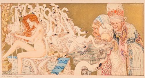 Résultat de vente d'une aquarelle de Gustave-Adolphe Mossa intitulée La Chaste Suzanne (dessin). Commissaire-priseur à Paris, vente à l'Hôtel Drouot