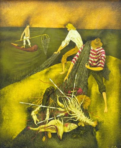 Résultat de ventes d'un tableau de Félix Varla intitulé Les pêcheurs aux filets (huile sur toile). Commissaire-priseur à Paris, vente à l'Hôtel Drouot